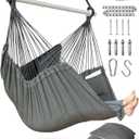 XXL Hammock Chair Hanging Rope Swing with 2 Cushions - Max 500lbs-Perfect for Patio, Porch, Bedroom, Backyard, Indoor or Outdoor - Includes Hanging Hardware Kits (Grey)
