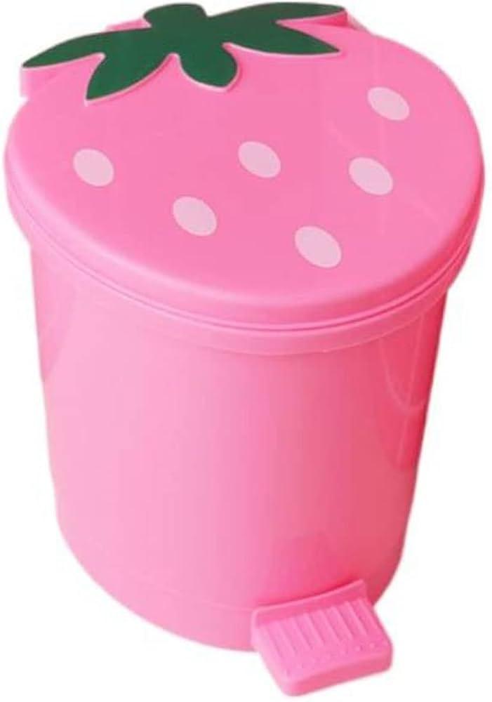 Waste Bin Garbage Can Trash Can Desktop Trash Can with Lid Strawberry Waste Bins for Desk Car Office Kitchen Garbage Basket for Room Decor Garbage Bin Trash Bin (Color : Pink, Size : Small)