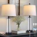 26" Glass Table Lamp Set of 2 with USB C+A Ports and AC Outlet, 3 Way Touch Modern Bedside Lamps for Night Stands, Black Nightstand Lamps for Bedroom Living Room
