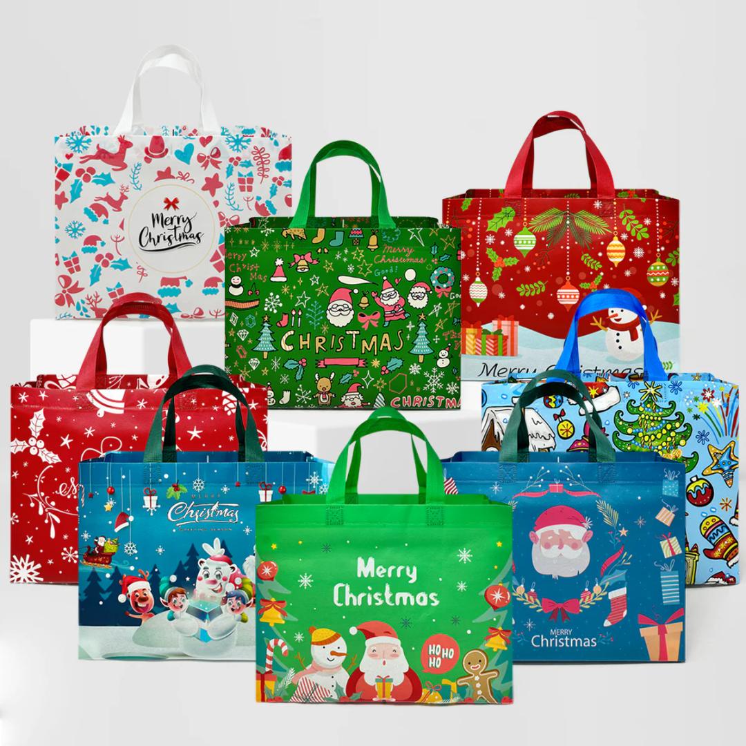 6PCS Extra Large Christmas Gift Bags, 15''x13.7''x5.9'', Christmas Tote Bags with Handles, Reusable Non-woven Shopping Bag for New Year, Xmas's Party Supplies Decorations