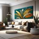 Green Leaf Wall Art, Green and Gold Leaves Wall Painting, Emerald Green Tropical Botanical Décor Canvas Prints, Abstract Sage Boho Painting for Office Home Décor, Ready to Hang 46L" x 23W"