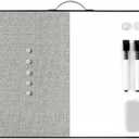 Small White Board Cork-Board Combo - 16 X 12 inches Gray Linen Board & Magnetic Dry Erase Board for Wall, Mini Bulletin Cork Board with Holder for Office, Home and School