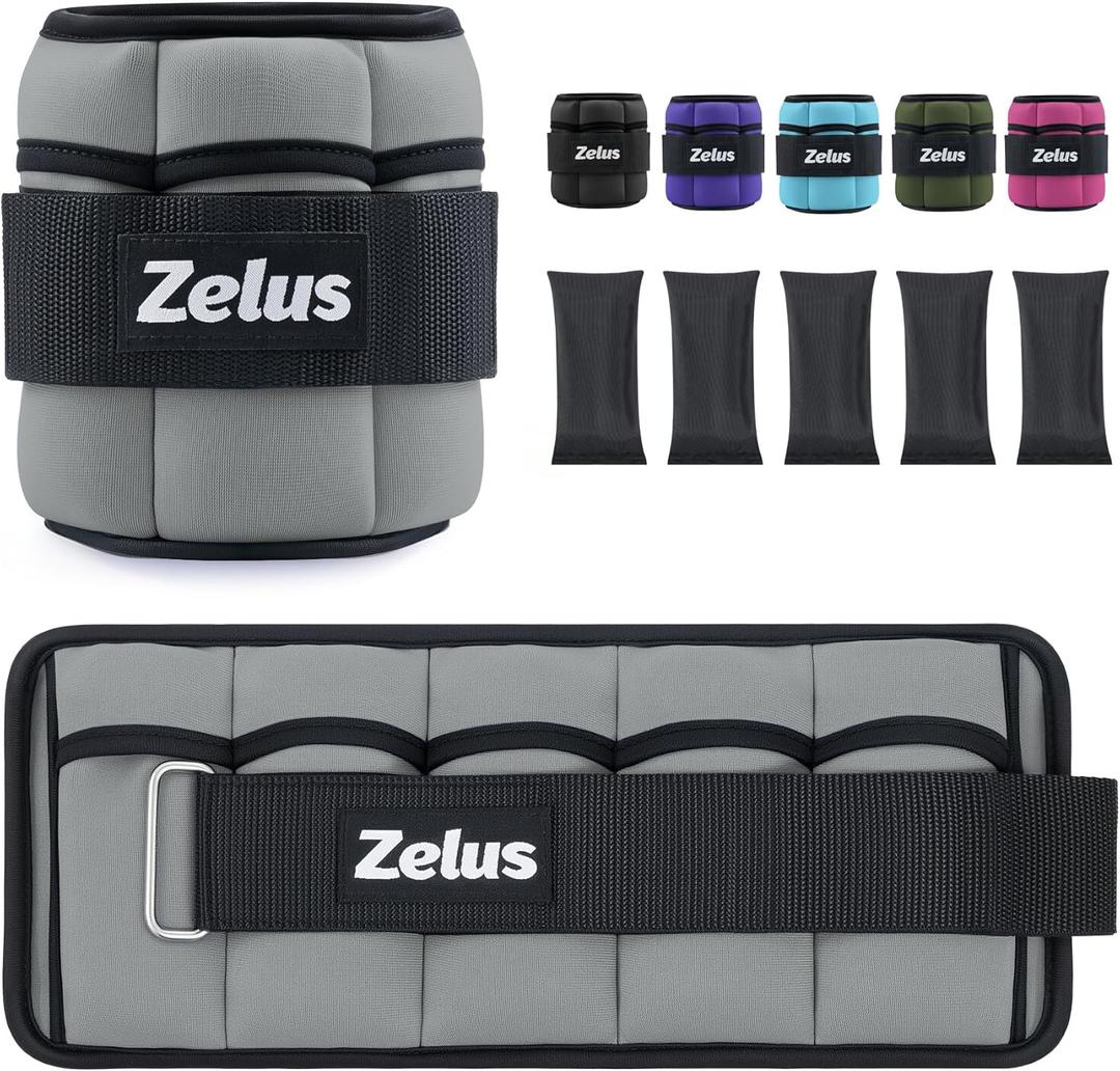 ZELUS 1 Pair Adjustable Ankle Weights, 2 4 6 8 10 lb Modularized Leg Weight Straps for Women Men, Weighted Ankle Weight Set with Removable Sandbags, 1-5 lb per Ankle Strap for Gym Yoga Jogging Walking (Grey)