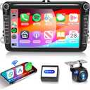 8inch HiFi Car Stereo Radio for VW Passat Jetta TOURAN SEAT,Wireless CarPlay Android Auto,1080P HD IPS Touch Screen with Bluetooth GPS Navigation FM Radio WiFi Steer Wheel Control Backup Camera Mic