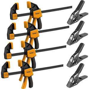 8-Piece Bar Clamps for Woodworking - 4 Pcs 12 inch Bar Clamps with 150 LBS Load Limit, 4 Pcs Heavy Duty Metal Spring Clamps, Quick Release Triggers