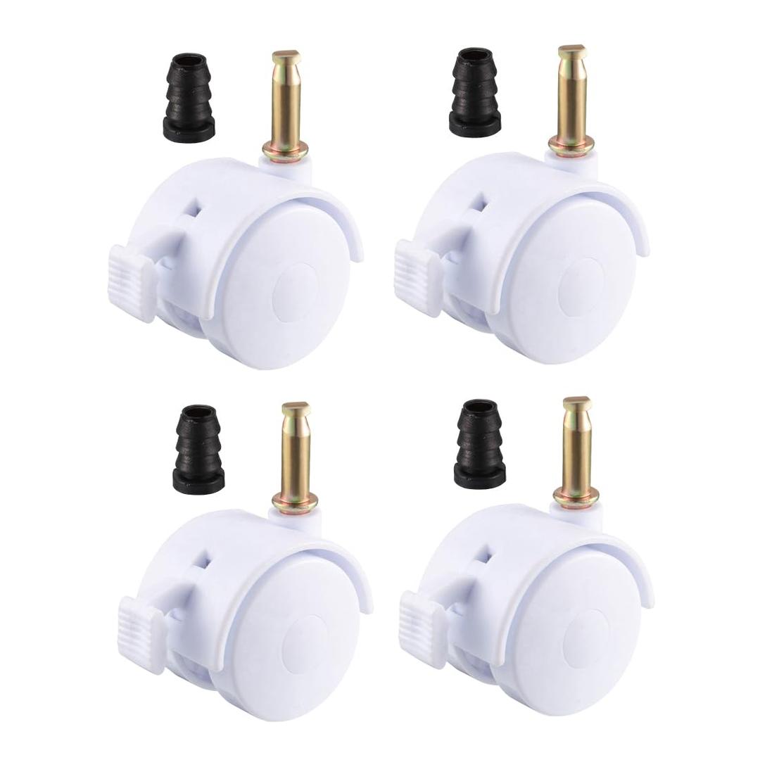 uxcell 1.5 Inch Swivel Caster Wheels Grip Neck Stem Caster White Furniture Wheel with Brake and Mounting Socket, 4pcs