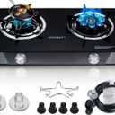 Propane Stove 2 Burner Gas Stove Novel 9 Copper Propane Burners Auto Ignition Tempered Glass with LPG CSA Hose for Outdoor Cooking,Emergency