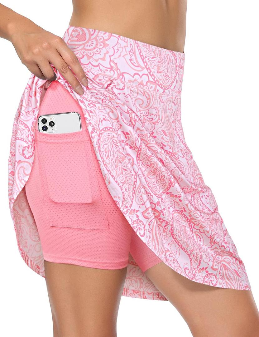 Fulbelle Golf Skorts Skirts for Women with 3 Pockets 20" Knee Length High Waisted Skorts, Large, 6 Crystal Pink