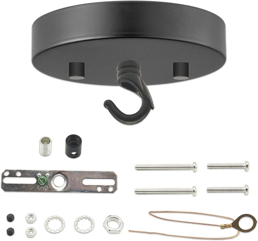 Canopy Kit for Chandelier 5 1/8 Ceiling Lighting Modern Steel Canopy Kit Light Fixture Cover Plate Hook & Cord Holder for Pendant Lighting Fixtures Black