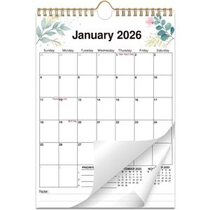 2026 Wall Calendar, Monthly Planner from September 2025 to December 2026, A4 Size with Holidays & Notes Section, Flower Design