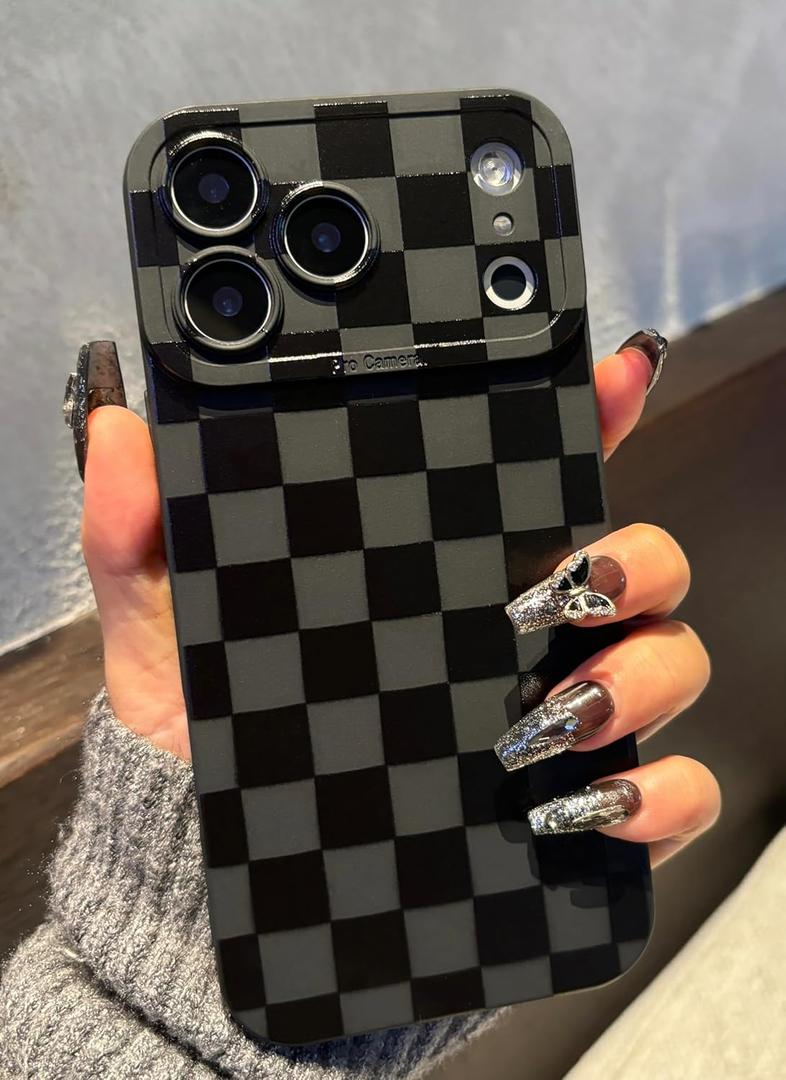 for iPhone 17 Pro Max Case 6.9 Inch 2025, Aesthetic Checkered Goth Phone Case for Women Girls Men, Silicone Protective Phone Cover for iPhone 17 Pro Max, Black Checkered