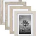 Americanflat 5x7 Picture Frame Set of 4 - Use as 4x6 Picture Frame with Mat or 5x7 Frame Without Mat - Rustic Picture Frames with Textured Engineered Wood, Shatter Resistant Glass, and Easel