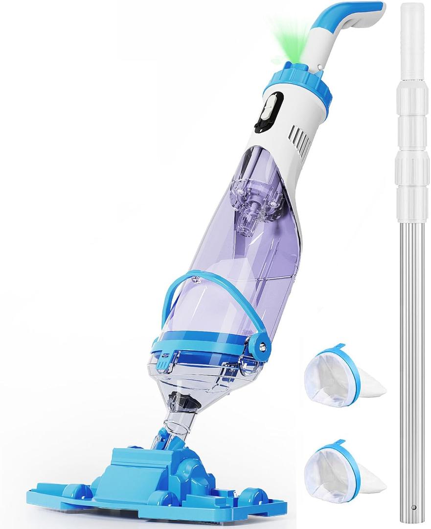 Cordless Handheld Pool Vacuum for Above Ground Pool with 18 Gal/Min Suction, 2025 Upgraded 11.4" Wide Head & 60" Telescopic Pole, 60 Min Run Time, Rechargeable Pool Cleaner for Inground Pools