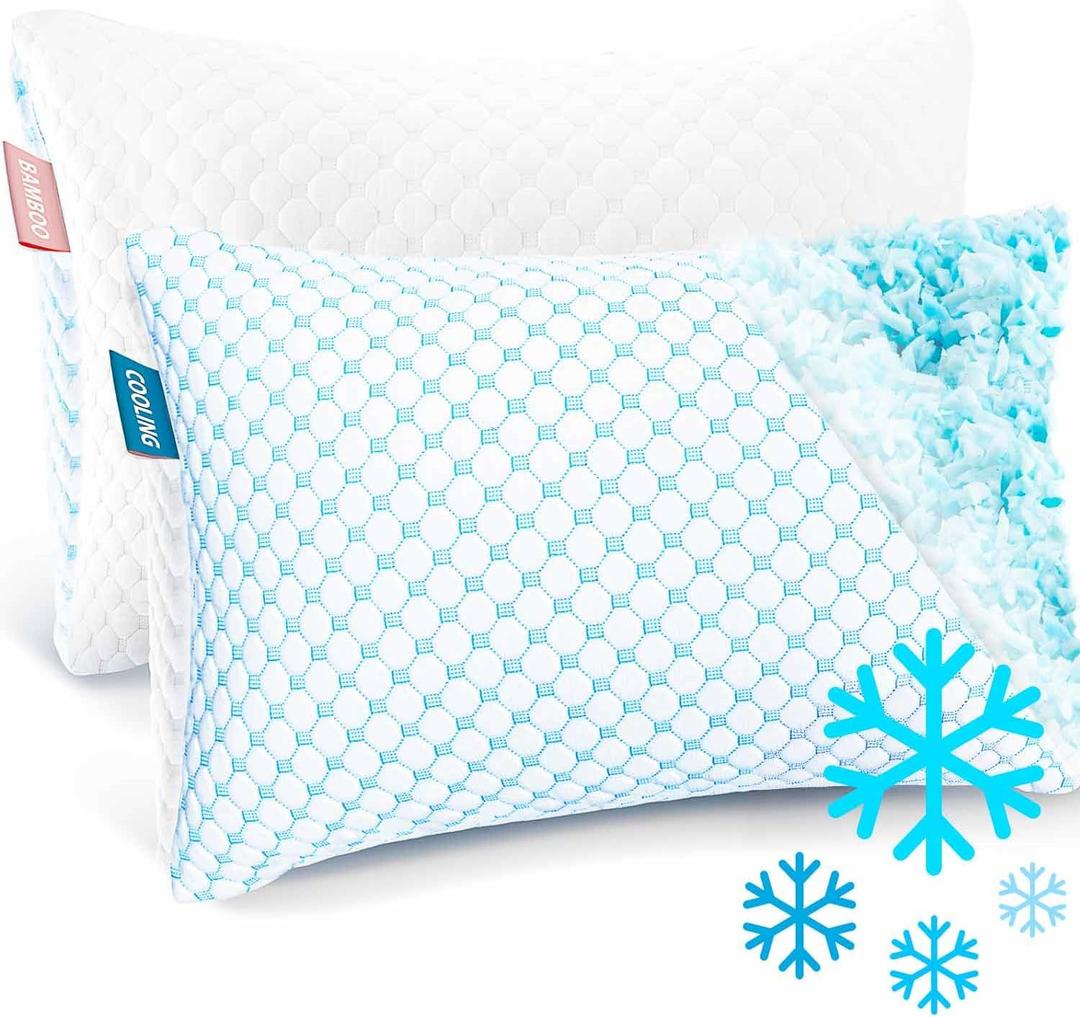 Nestl Cooling Pillow for Sleeping Pack of 2, Luxury Shredded Memory Foam Pillows Queen Size Set of 2, Adjustable Cold Gel Pillows for Hot Sleepers Supportive Cool Pillow for Side Back Stomach Sleepers