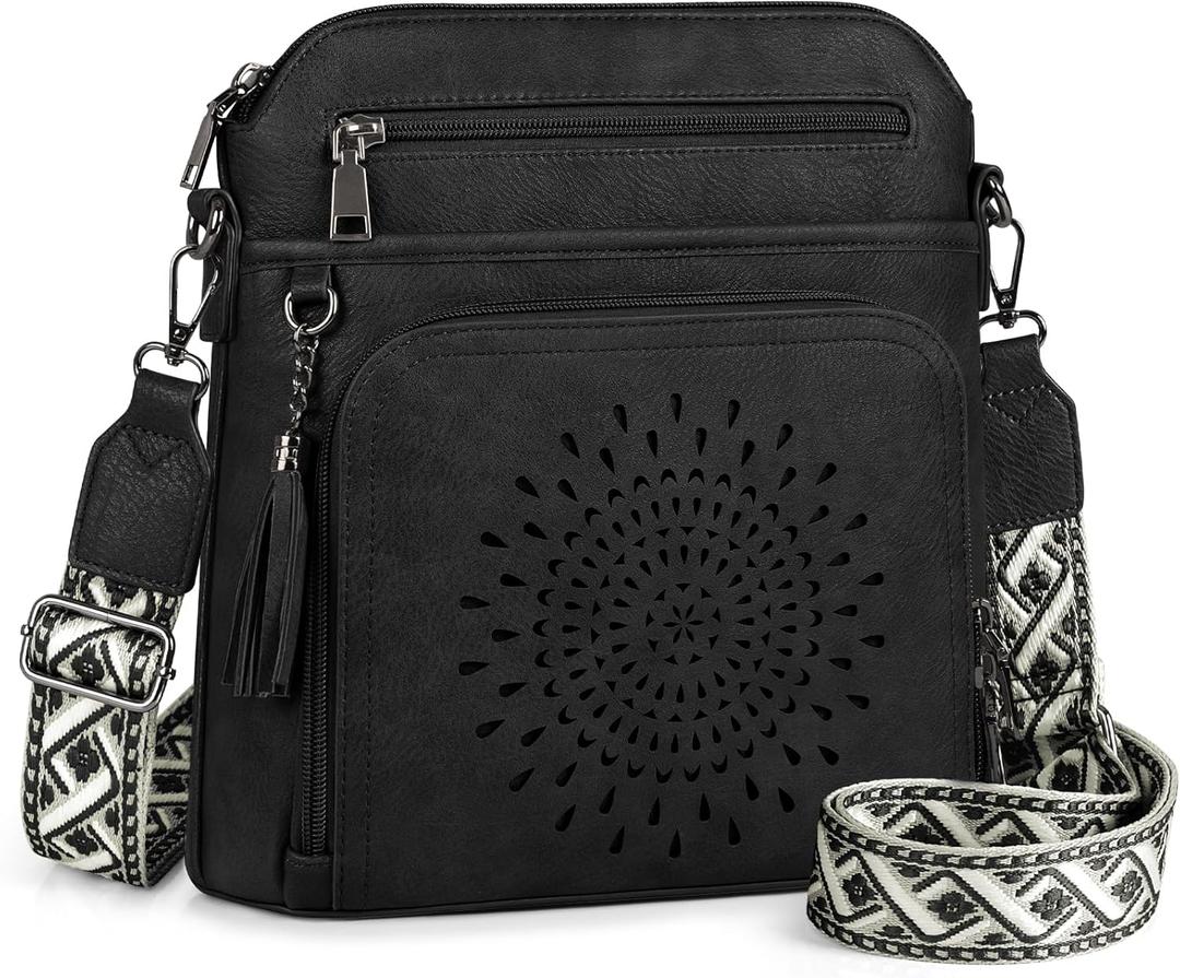 RAINSMORE Crossbody Bags for Women Leather Crossbody Purse Designer Womens Shoulder Handbags Trendy Cross Body Purse (Black)