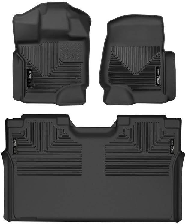Husky Liners X-act Contour Floor Mats | Fits 2015-2026 Ford F-150, 22-25 Lightning, SuperCrew (Crew Cab) w/Out Fold Flat Storage | Front & 2nd Row, 3-Pack, Black