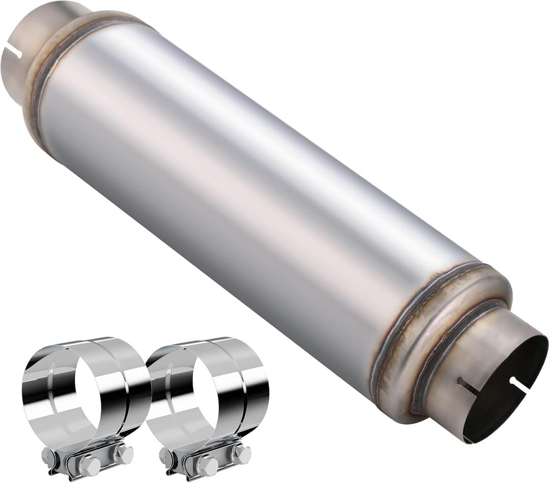 5 Inch Exhaust Muffler with Clamp, 5" Inlet/Outlet 30" Overall Length Resonator, Stainless Steel Straight Through Design Performance Muffler with Clamp, 1 PC
