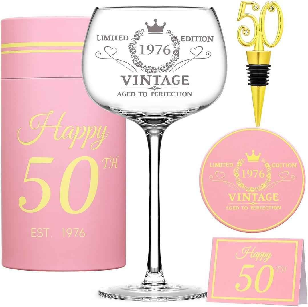 50th Birthday Gifts for Her - Limited Edition Wine Glass Gift Box Set - Unique 50th Bday Gift Ideas for Women, Friends, Sister, Mom, Wife, Daughter - 50 Years Old Gifts, Party Decorations Supplies