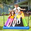 Trekassy Swing Sets for Backyard, 440lbs Heavy Duty A-Frame Metal Stand with 60" Large Platform Swing for Outdoor Playground ParkGreen/Tan Frame + Rainbow Swing(Patented)