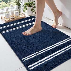 Arenarug Bathroom Rugs 17x24 Extra Soft Absorbent Bath Mat Chenille Non Slip Shower Mat Rubber Backing Machine Washable Bath Mats for Bathroom Shaggy Blue Bath Rugs for Tub, Hallway