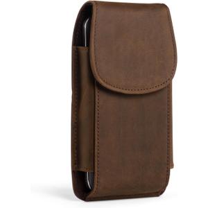 Hengwin Top Grain Leather Phone Holster Cell Phone Holster with Belt Clip/Loop, Phone Pouch Belt Holder Carrying Case Fits for iPhone 16 Plus 15 Plus Samsung Galaxy S26 Ultra S25 Edge (Retro Brown) (Large)