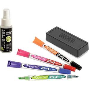 Quartet 2-in-1 Dry-Erase Marker Starter Kit, Chisel/Fine Tip, Assorted Colors, Eraser & Cleaner Included (79549A)