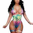Womens Rave Wear One Piece Bodysuit Snakeskin Print Sexy Leg Rings Swimsuit for Festival Dance Rave Clothing (Small, Noble Black)
