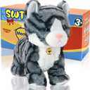 Interactive Walking Electronic Cat Sound Control Plush Grey