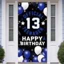 Vicycaty Happy 13th Birthday Decorations for Boys Girls – Official Teenager Fabric Banner Backdrop, Door Porch Yard Sign, Blue Birthday Party Supplies and Photo Booth Props for Indoor Outdoor Décor