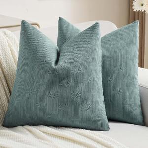 FUTEI Pack of 2 Chenille Decorative Throw Pillow Covers 20x20 Inch,Soft Cozy Striped Geometric Patterns Cushion Case,Modern Home Decor for Couch Bed Living Room,Grey Blue