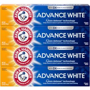 Arm & Hammer Advance White Toothpaste, Clean Mint Flavor, Stain Defense Technology, 6 Ounce (Pack of 4)