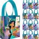 Princess Jasmine Party Favor Bags Set 12 Pack 8" Aladdin Goodie Bags for Kids Bulk Reusable Mini Totes | Disney Princess Jasmine Birthday Party Supplies