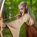 Jadive 5 Pcs Women Elf Renaissance Medieval Dress Traditional Irish Fairy Viking Costume Elf Ear for Halloween Cosplay (X-Small, Brown, Khaki)