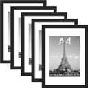 Upsimples A4 Picture Frame Set of 5, Display Pictures 6x8 with Mat or 8.3x11.7 Without, Wall Gallery Poster Frames, Black