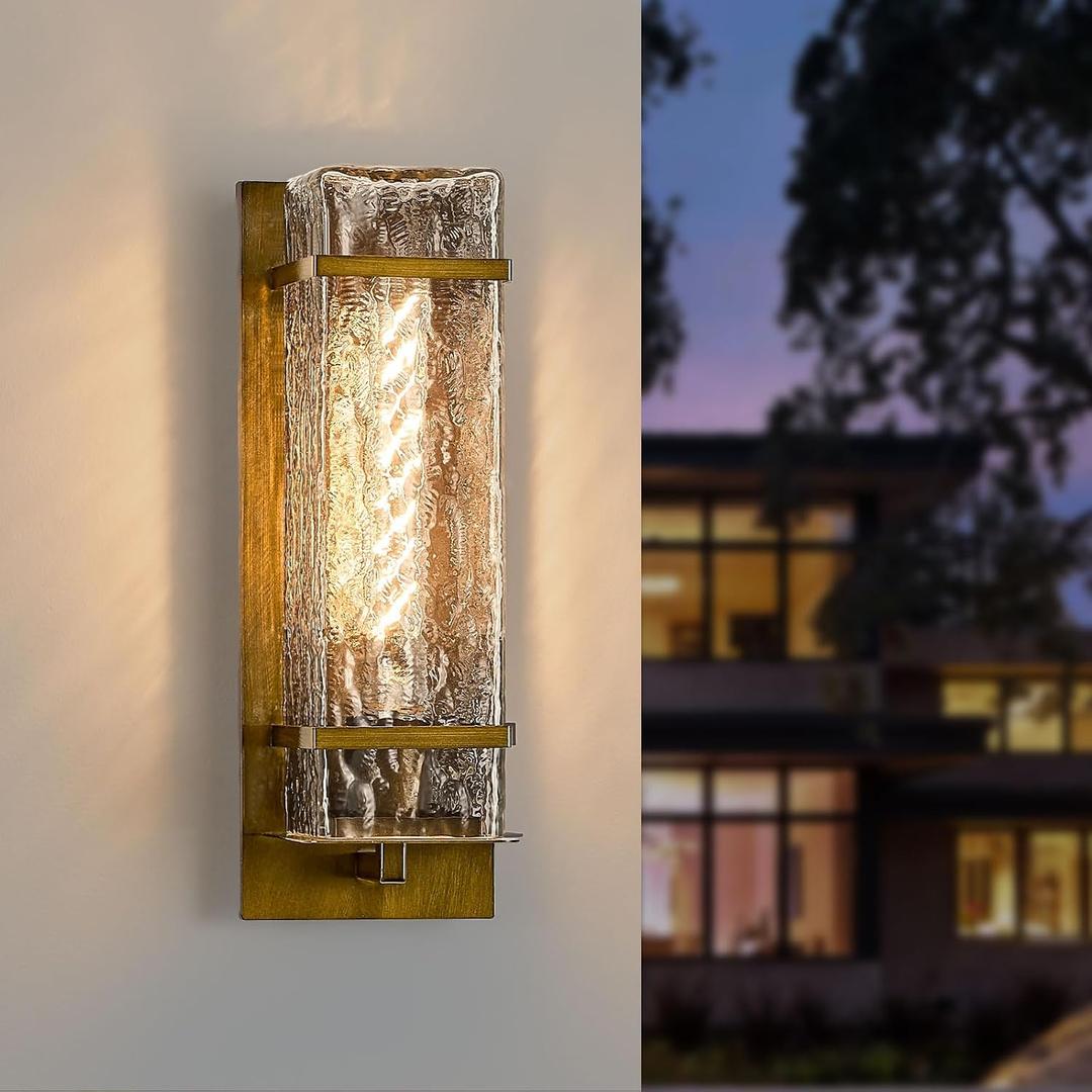 Outdoor Wall Light, Vintage Gold Exterior Waterproof Lanterns,H13.4in Porch Sconces Wall Mounted Lighting with E26 Sockets, for Garage,Doorway,Patio,Front Door