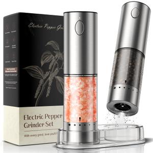 Electric Salt and Pepper Grinder Set  Rechargeable Automatic Salt and Pepper Shaker with 6 Adjustable Coarseness, Large-Capacity Pepper Mill Kitchen Appliances and Home Essentials Gifts for Women (Rechargeable-Stainless Steel)