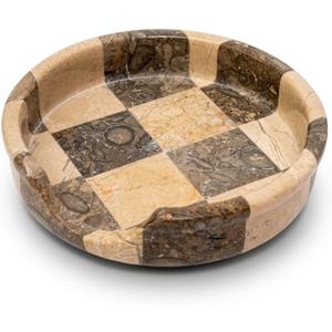Verona Oceanic Marble Spoon Rest for Stove Top, Checkered Kitchen Utensil Holder, Coffee Bar Accessory