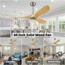 60 Inch Wood Ceiling Fan Without Light, Energy Saving DC Reversible Motor Ceiling Fan, Quiet and Strong Wind, Suitable for Living room, Dining room, Bedroom, Terrace(Brushed Nickel Wood)