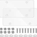 2 Pack Clear License Plate Covers Unbreakable License Plate Protector Clear Flat License Plate Protector License Plate Cover Frame Shields with Screws