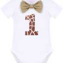 IBTOM CASTLE Baby Boy First Birthday Outfit Jungle Theme Romper+Shorts+Y-Back Suspenders+Headband 4PCS Clothes Photo Props (1T, Khaki)