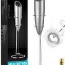 SIMPLETaste Milk Frother Handheld Battery Operated Electric Foam Maker, Drink Mixer with Stainless Steel Whisk and Stand for Cappuccino, Bulletproof Coffee, Latte (With Stand, Gray)