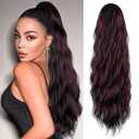 Ponytail Extensions Long Wavy Drawstring Ponytail Pony Tails Hair Extension for Women Black Mixed Burgundy Clip in Ponytail Extension