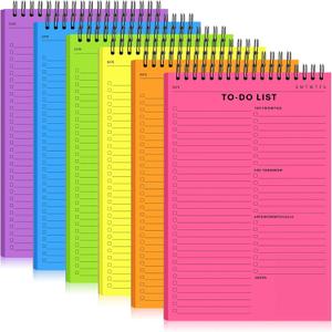 6 Pcs Notepads 50 Sheets 6.5 x 9.8 Inch, Multicolors Spiral Daily Planner Notebooks with Multiple Functional Sections for Classroom Office Plan Work Schedule (Bright Colors,to Do List)
