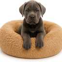 Calming Dog Bed - Fluffy Donut Cuddler for Anxiety Relief, Orthopedic Pet Bed with Non-Slip Bottom, Cozy Round Faux Fur Nest for Dogs and Cats, Plush Crate Mat for Comfort (Camel, Medium)