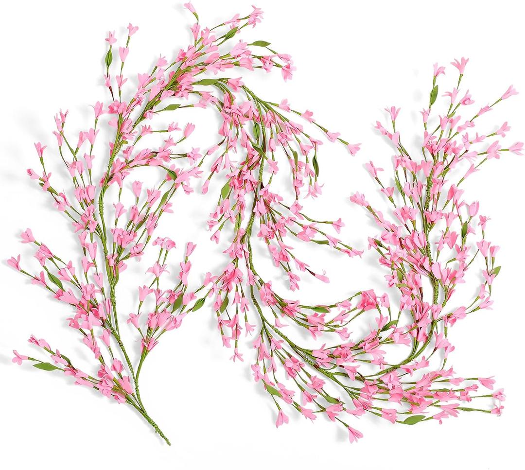 Canlierr 1 Pack 71 Inch Artificial Forsythia Branches Faux Flower Vine Garland Forsythia Flower Hanging Wreath Floral DIY Decoration for Front Door Home Indoor Spring Wedding Easter Decor (Pink)