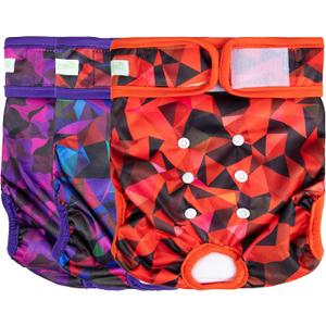wegreeco Washable Female Dog Diapers Highly Absorbent Reusable Diapers for Dog in Heat Period, 3 Pack (Abstract Geometrical Purple, Medium)