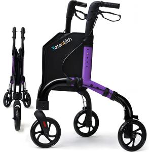 Lightweight 3 Wheel Rollator Walker for Seniors, Foldable Aluminum Mobility Aid with Storage Bag, Easy-Fold Walking Support for Elderly Balance & Rehabilitation (Purple)