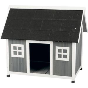 Trixie Natura Barn Style Dog House  Outdoor Wooden Shelter for Small to Medium-Sized Dogs - Weatherproof Sealer, Peaked Roof, and Adjustable Legs  41 x 27.75 x 36 in