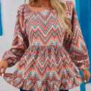 Womens Square Neck Floral Long Sleeve Tops Casual Loose Puff Sleeve Boho Work Blouse T Shirts (Small, C1003)