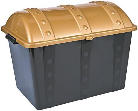 Fun Express Large Plastic Toy Treasure Chest - Doctor's and Dentist Office Toy Incentives, Teacher's and Classroom Treasure Box Toy Storage - 1 Box, Black and Gold, 19" x 11 1/2" x 11"